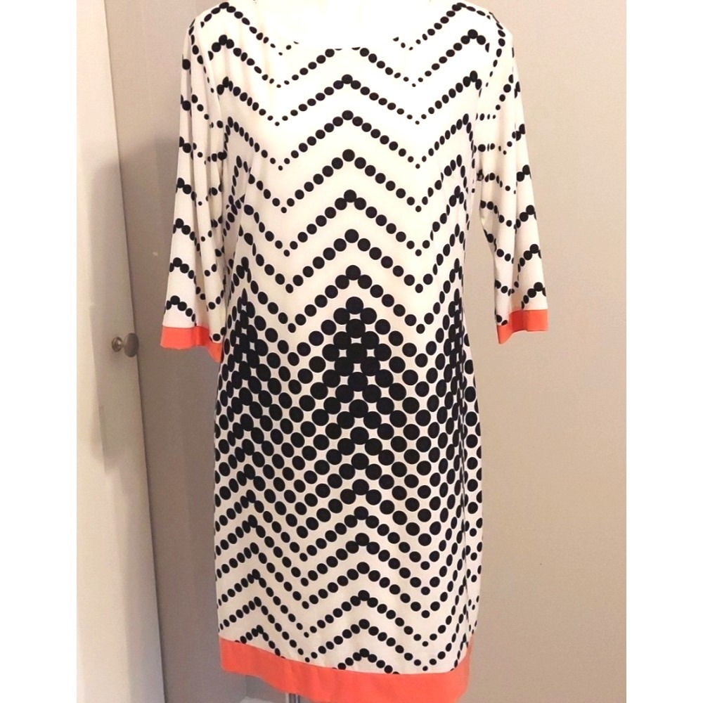 Studio One New York B&W Polka Dot Dress w 3/4 Sleeves Sz Ladies Large